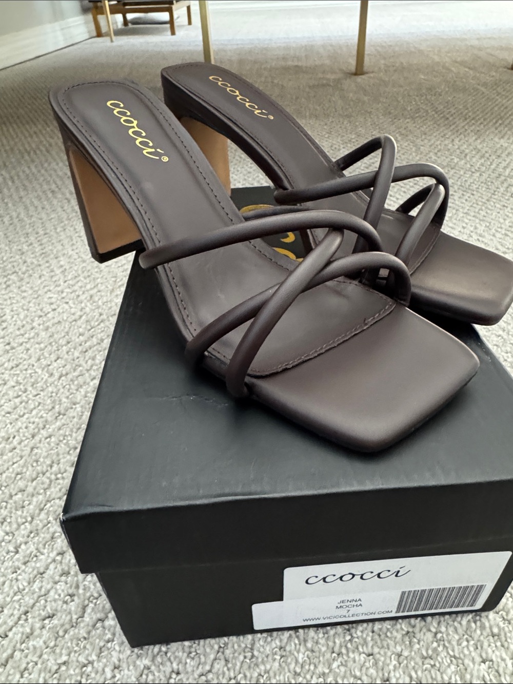 CCOCCI -Jenna- Mocha- Strappy Square-Toe Block Heels